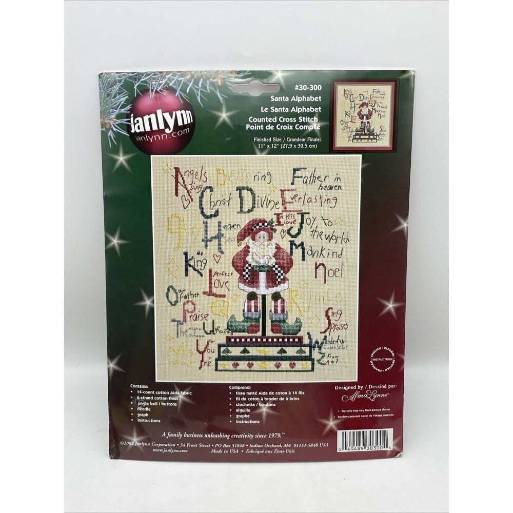 Santa Alphabet Janlynn Counted Cross Stitch Kit #30-300 Alma Lynne NEW NOS 2002